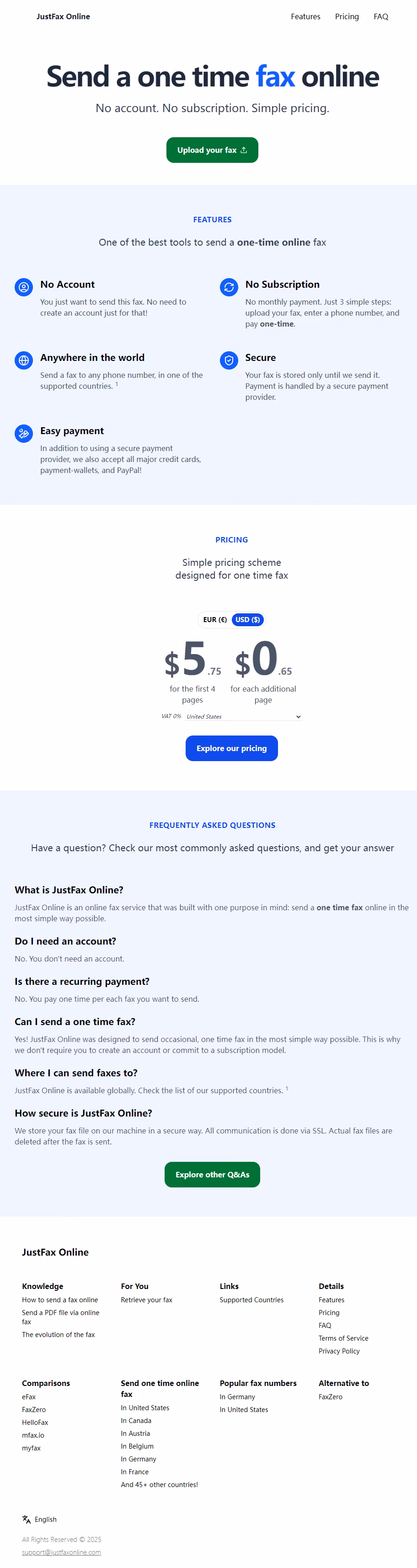 JustFax Online 首页