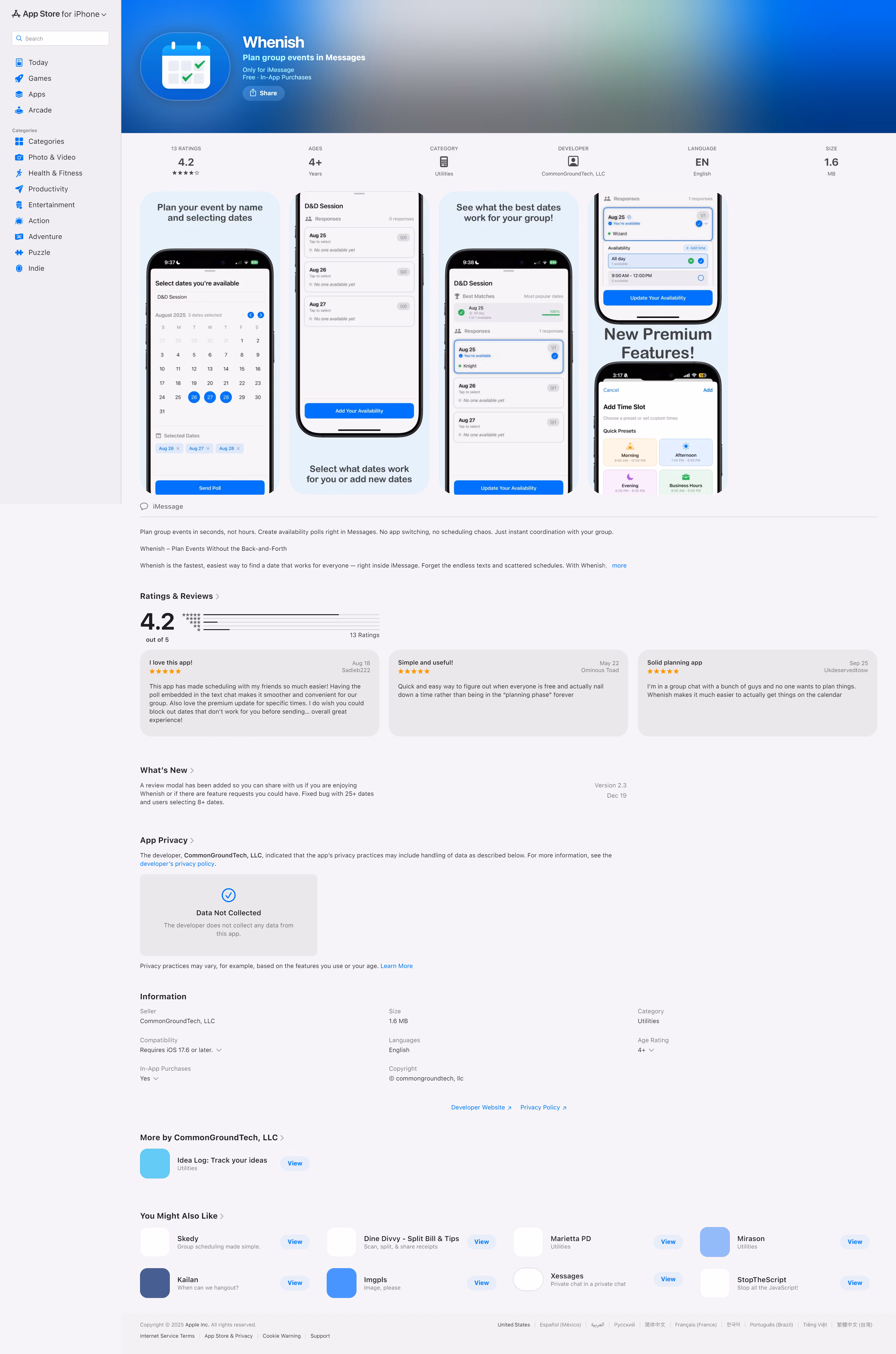 Whenish 应用商店页面