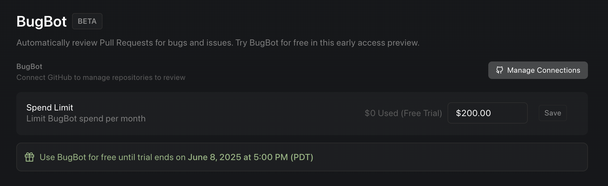 BugBot 支出限额
